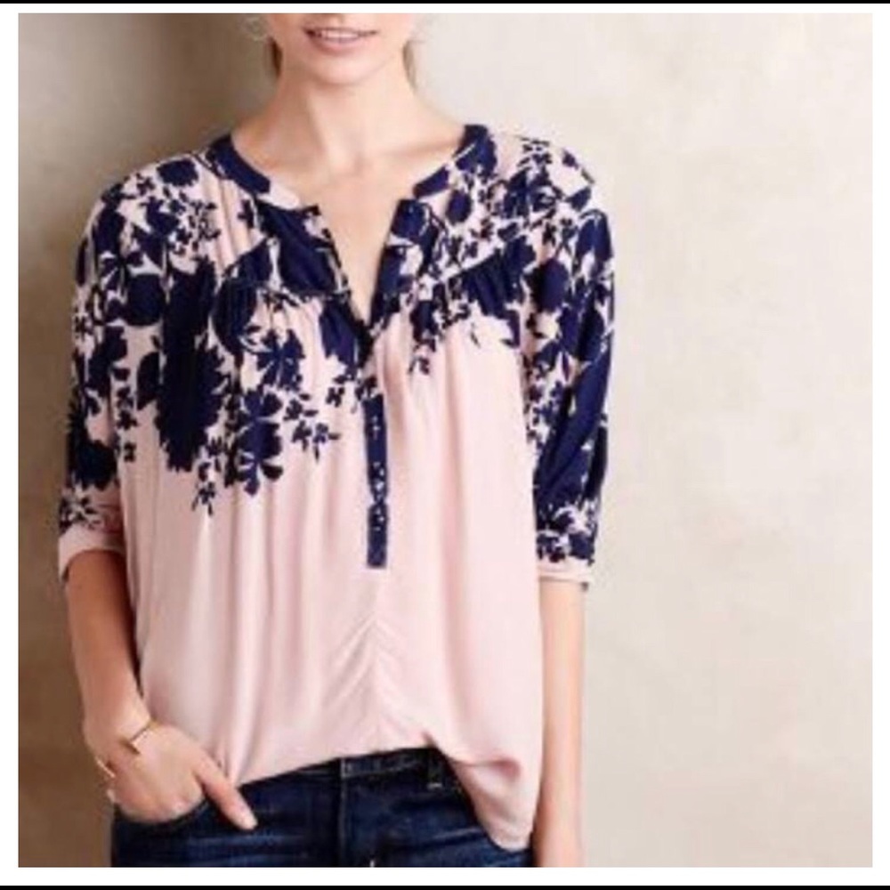 Anthropologie Maeve Pink and Blue Flora Blouse